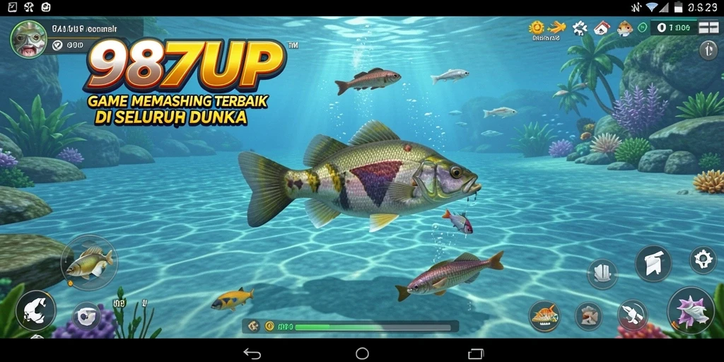 Tampilan gameplay 987UP dengan berbagai fitur memancing yang menarik.