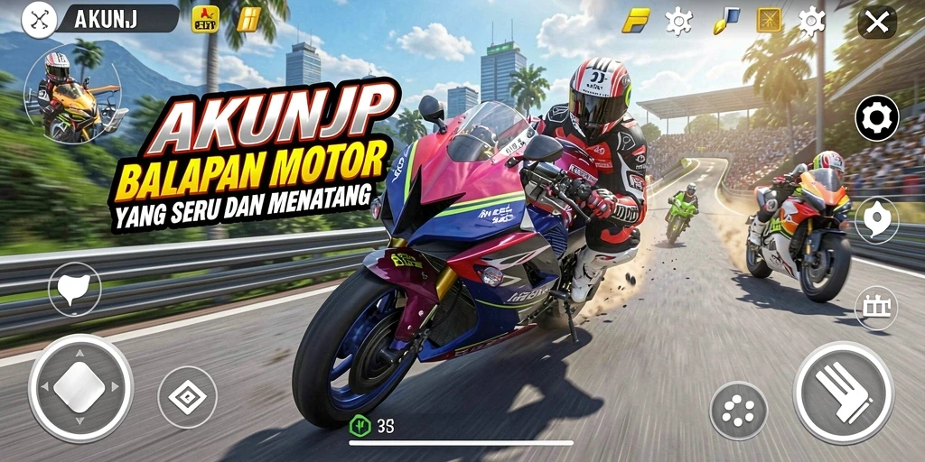 Tampilan seru dari gameplay balapan motor di AKUNJP.