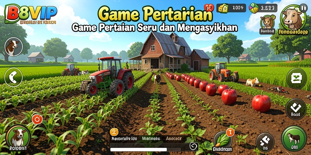 Tangkapan layar B8VIP menampilkan gameplay bertani yang menarik dan berwarna.