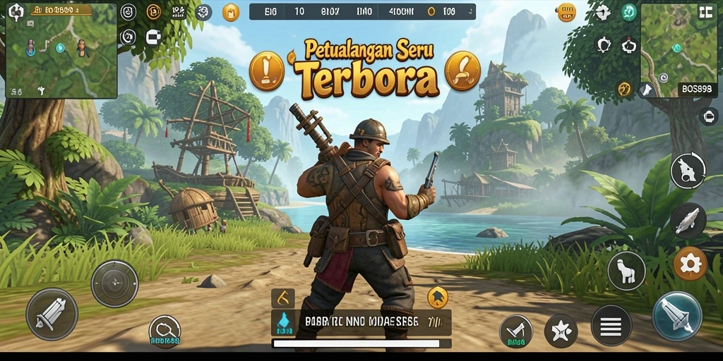 Screenshot utama BOS898 menampilkan aksi petualangan penuh dalam dunia terbuka.