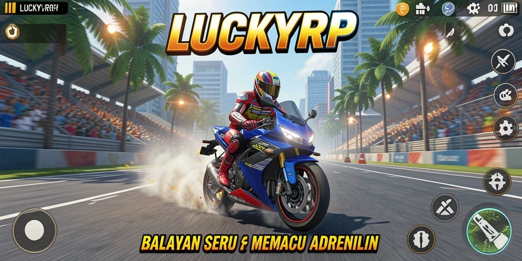 Screenshot LUCKYRP menunjukkan aksi balapan motor yang seru dan mendebarkan.
