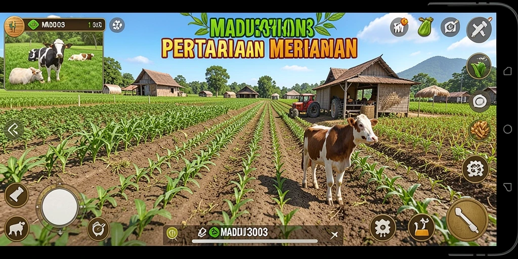 Tampilan gameplay yang menarik dalam MADU303 dengan aktivitas pertanian yang seru.