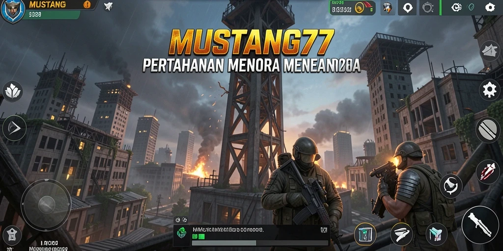 Tangkapan layar menampilkan aksi menara defensif di MUSTANG77.