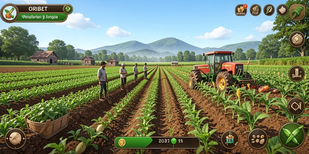 Screenshot ORIBET menampilkan gameplay pertanian yang menarik dan interaktif.