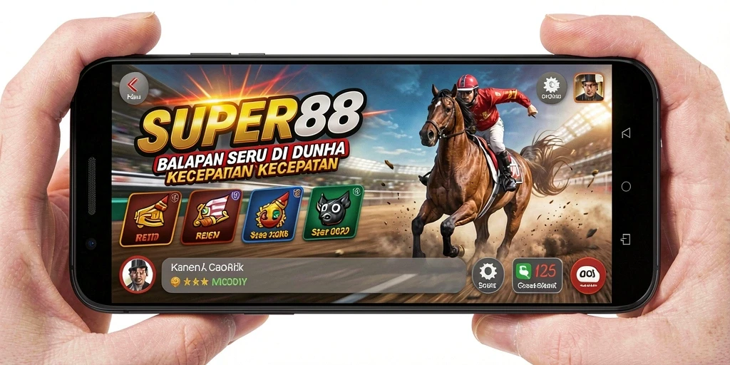 Gameplay balap SUPER88 dengan mobil cepat di trek menantang.