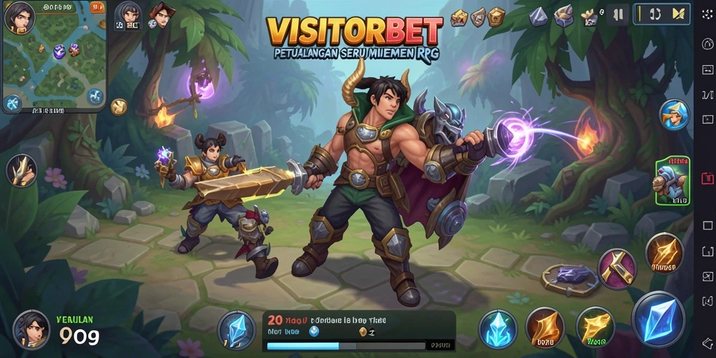 Screenshot menunjukkan pemain dalam pertempuran epik di dunia VISITORBET.