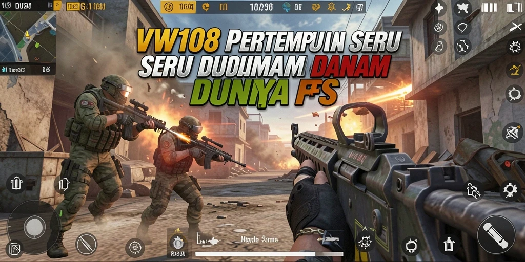 Tangkapan layar utama VW108 menampilkan pertempuran FPS yang mendebarkan.